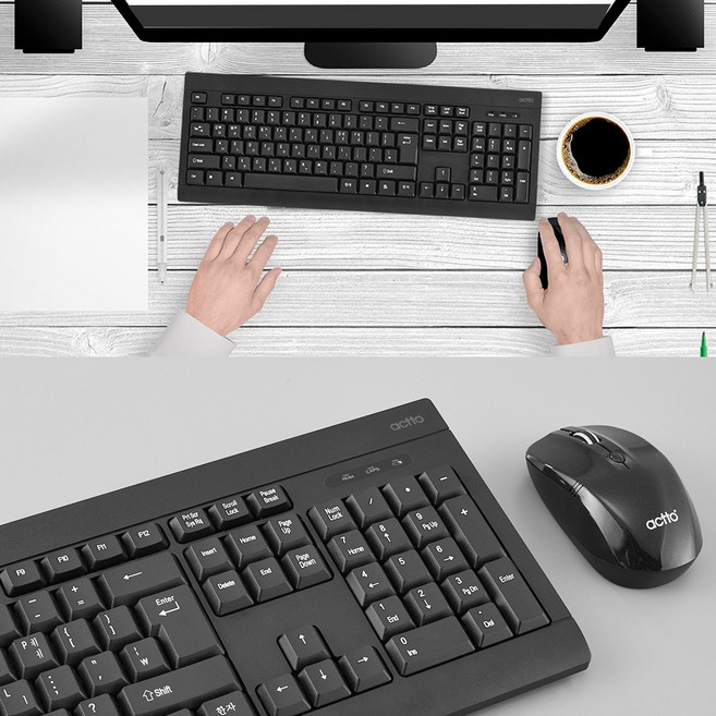 무선 키보드+무선 마우스 세트 콤보 멤브레인 104키 높이조절 사무실 무선키보드 마우스세트, KMC5