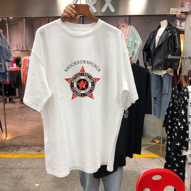 寬鬆短袖短T女裝韓版T恤中長款T恤百搭大碼男友T休閒基本款大圖
