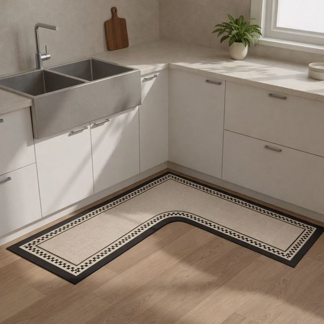 아노리빙 주방매트 L자형 빨아쓰는 규조토 주방발매트 미끄럼방지 방수매트, 모던체크, 1개