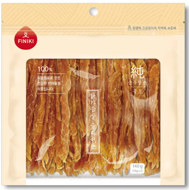 피니키 - 강아지 간식 (육포 / 큐브 / 져키 / 껌 ), 140g, 1개, 순 육포 닭가슴살 슬라이스 140g - 쿠팡
