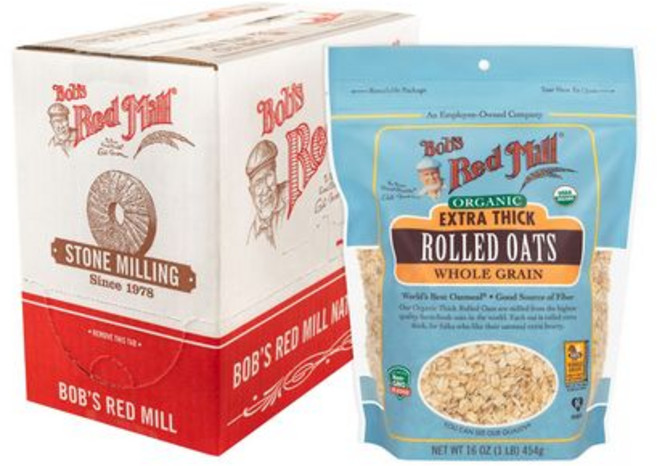 밥스 레드 밀 유기농 엑스트라 두꺼운 압착 오트 16온스 Bob's Red Mill Organic Extra Thick Rolled Oats 16-ounce (Pack of, 16온스(4팩), 1개