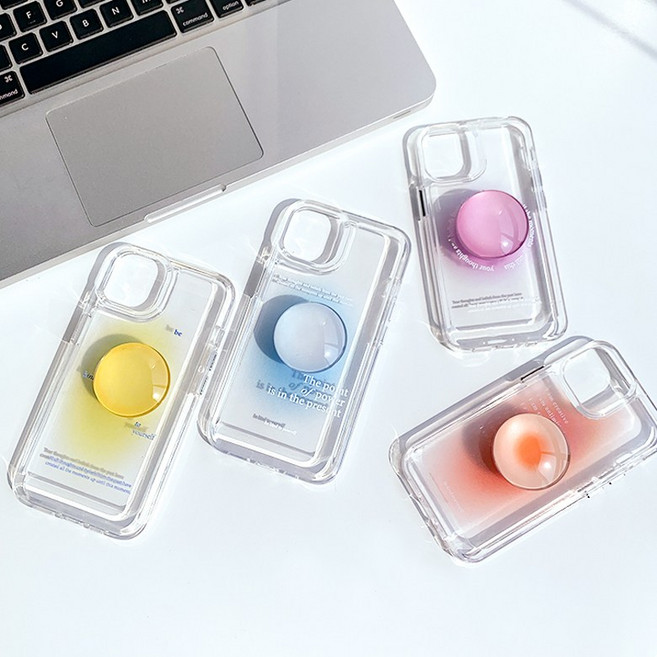 그라데이션 레터링 반구 그립톡세트 투명 젤리 아이폰 갤럭시 폰케이스