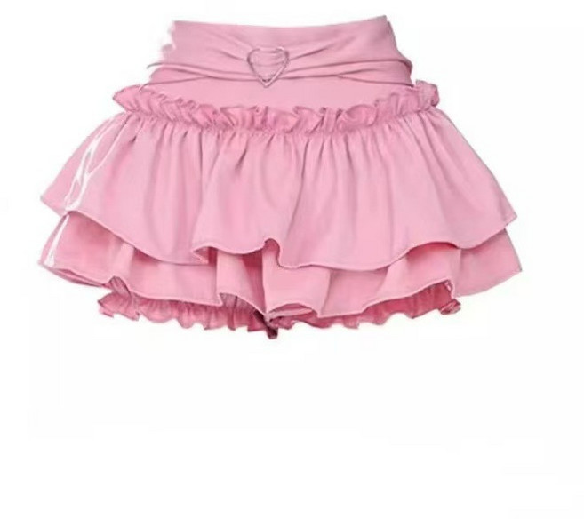 레이스 하트 케이크 디자인 플리츠 스커트 여성용 2026년 여름 뒷부분 허리 밴딩 A라인 노출 방지 미니스커트