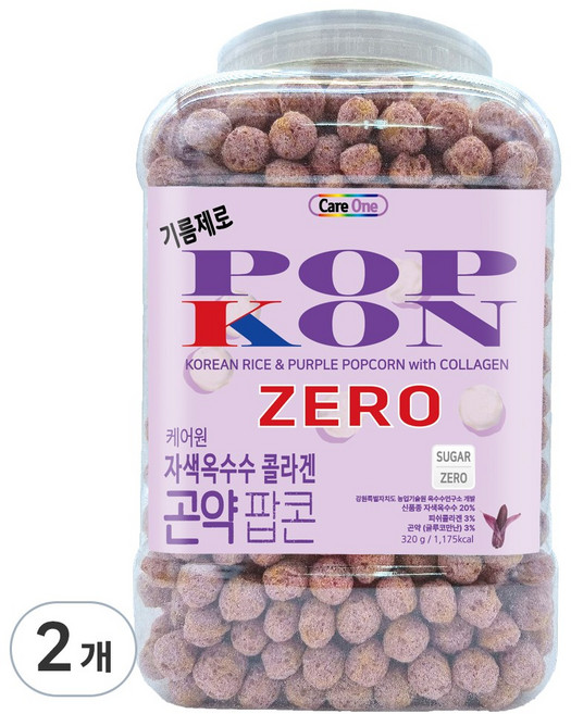 케어원 기름 제로 자색 옥수수 콜라겐 곤약 팝콘, 320g, 2개