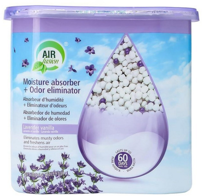 Air Fusion Moisture Absorber Box – Lavender Vanilla Scent 14 oz Odor Eliminator & Dehumidifier fo