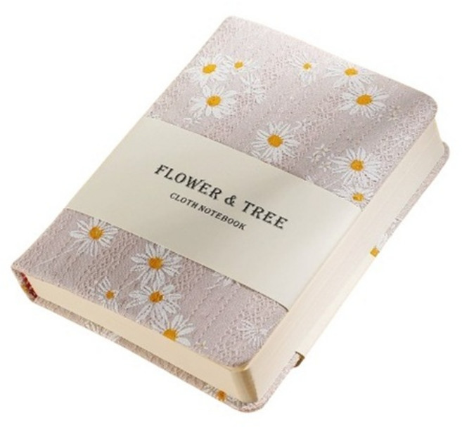 키밍 노트 자수 패브릭 커버 일기장 다이어리 A6 유선+무선, 핑크