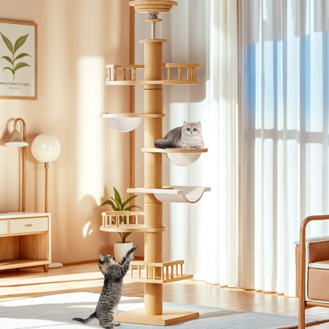 EVIO 대형 캣타워 원목 고양이 점프대 다기능, 1개, 원목색