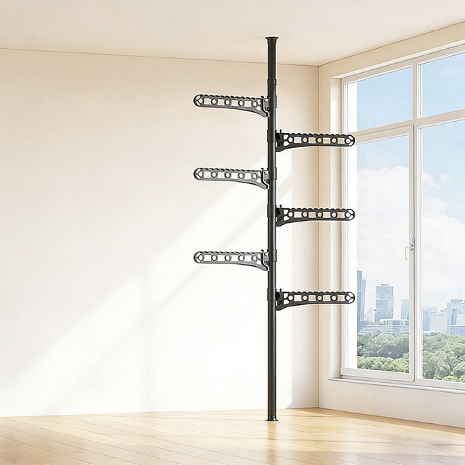 호밍사이 튼튼한 굵은기둥 폴 행거 스탠드 행거 옷걸이, 블랙