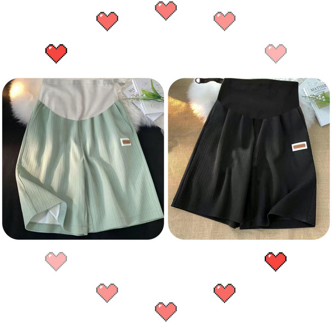 1+1 임산부 반바지 얇은 5부 바지 하이웨스트 임부 팬츠 캐주얼 임부복 와이드 반바지 YJW