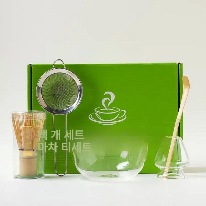 투명유리 다도 세트 거품기 말차통 전통 거치대 차선, 유리 5개 세트 향기 그린 박스, 1개