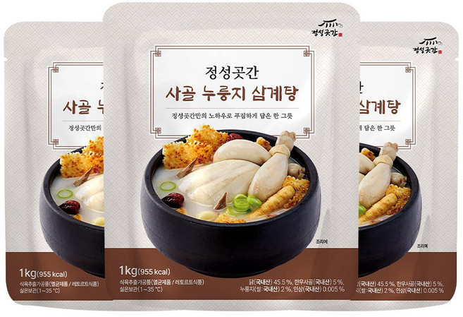 정성곳간 강순의 명인 사골 누룽지 삼계탕, 3개, 1kg