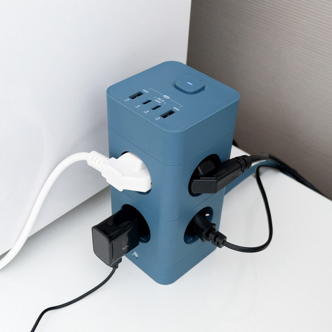 에코너 고용량 타워 멀티탭 총12구 고속충전기 내장 USB C타입 PD 20W, blue ton, 1개, 180cm