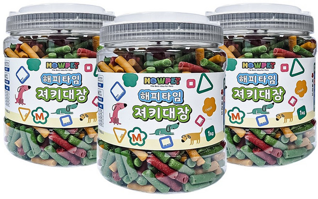 하우펫 해피타임 져키대장 M 1kg x 3개 가수분해 알러지 예방 강아지 노즈워크 칭찬간식 교육용 훈련용 황태져키 대용량, 져키M