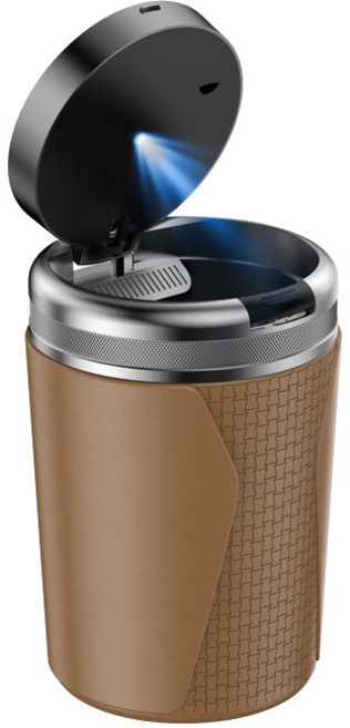 홈프로 차량용 냄새차단 컵홀더 원처치 LED 재떨이, 1개, 브라운