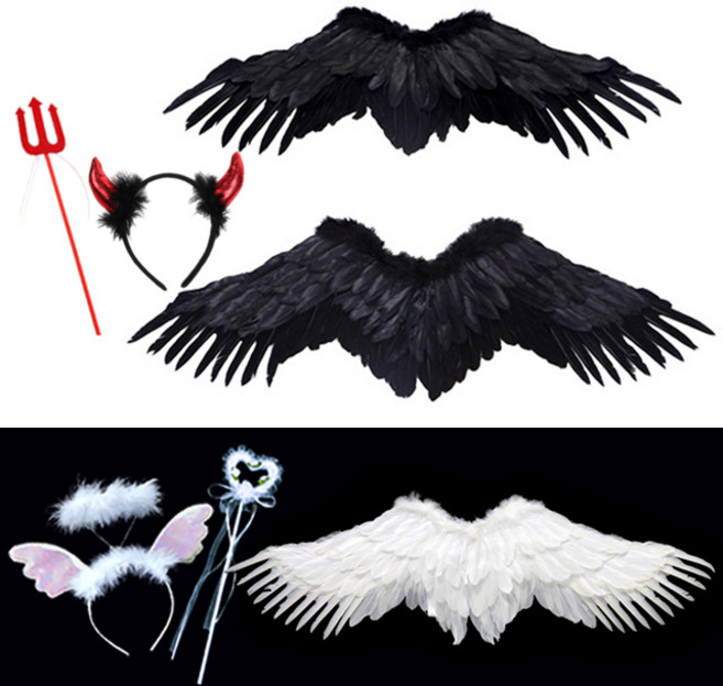 천사 악마 머리띠 마술봉 날개 세트 할로윈 크리스마스 롯데월드 놀이공원 인생네컷 소품, 2-2. 펼친 악마 세트 / 중형