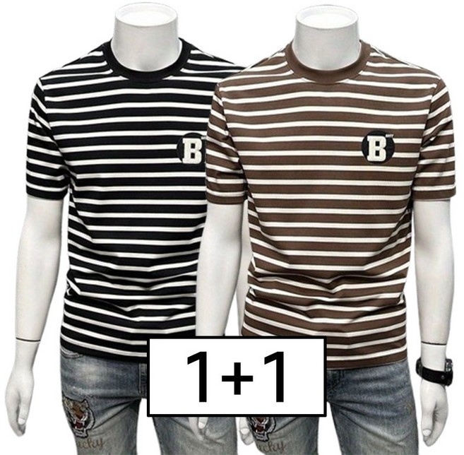 남성 전용 헤비 스타일 스트라이프 패치 자수 반팔티 강렬 시각적 충격 디자인 세심 자수 패치 거침없는 매력 단순한 티셔츠 디테일 매력적인 반팔티 남성의 강인함과 세련된 감각 분위기