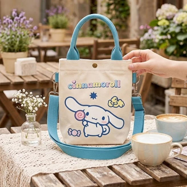 산리오 미니 에코백 시나모롤 숄더백 크로스백 자수 캔버스백 여성용 아동용
