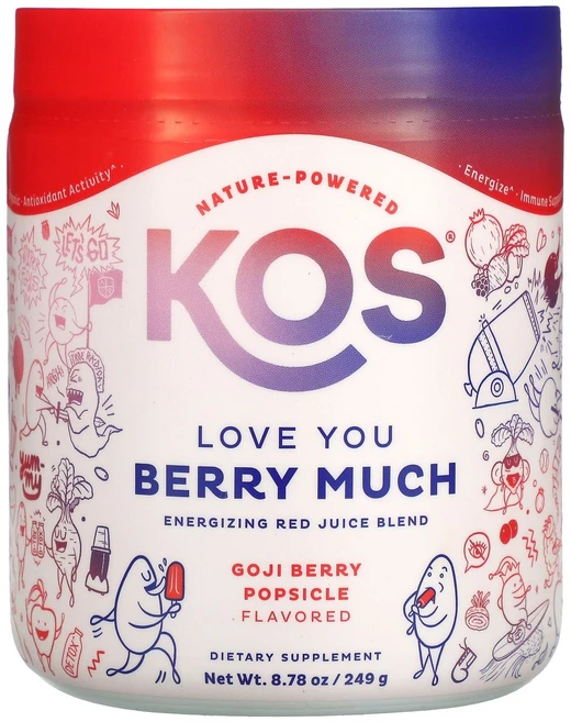 KOS 러브 유 베리 머치 에너자이징 레드 주스 블렌드 구기자 열매 아이스캔디 249g(8.78oz), 249g, 1개 - 쿠팡