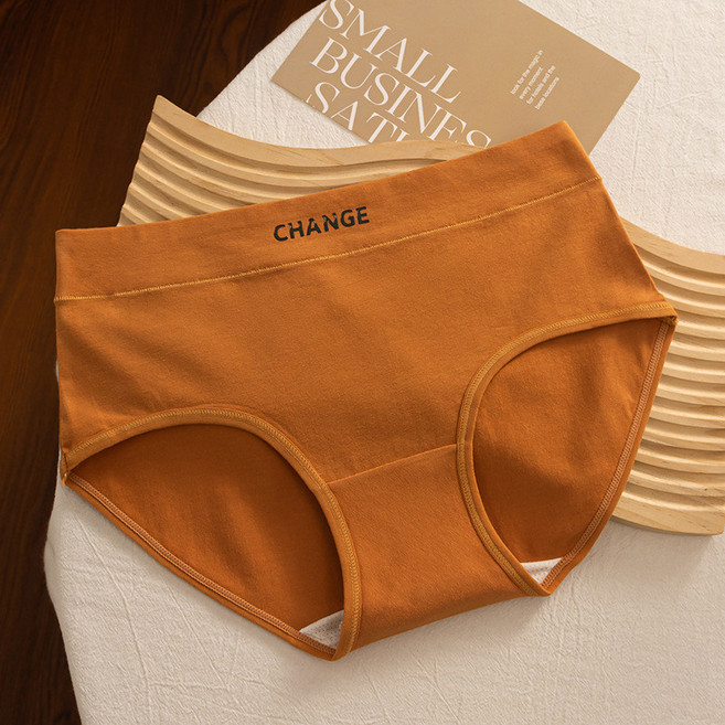 女士純棉內褲 簡約純色少女內褲, 桔紅色,2XL（120—140斤）