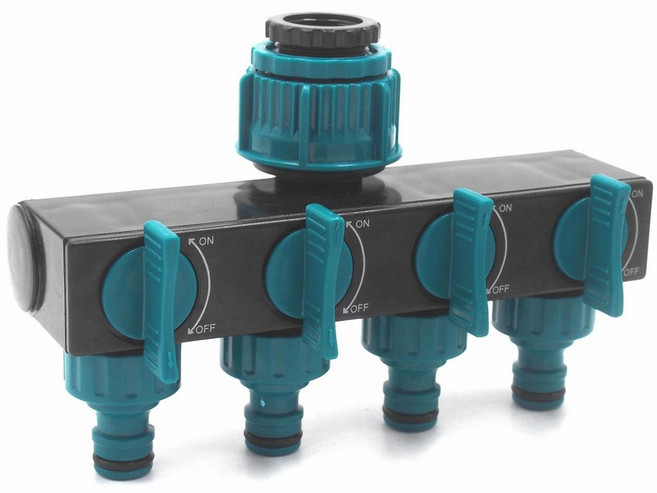 4 방향 물 분배기 1 \"~ 3/4\" ~ 1/2 \"스레드 표준 한국 스레드 정원 관개 급수 커넥터 피팅 밸브, Green with black, 1개