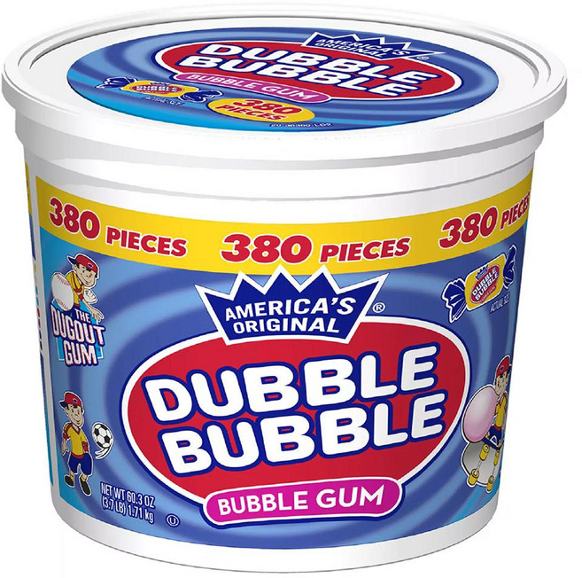 [1세트]Dubble Bubble Tub Original Flavor 380 Count 대용량 껌볼, 1.71kg, 1개