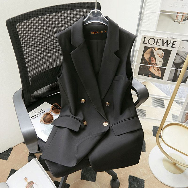 여성용 브이넥 정장 베스트 더블 버튼 조끼 2M518