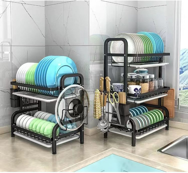 DND 튼튼한 식기 건조대, 3단, 올블랙, 1개