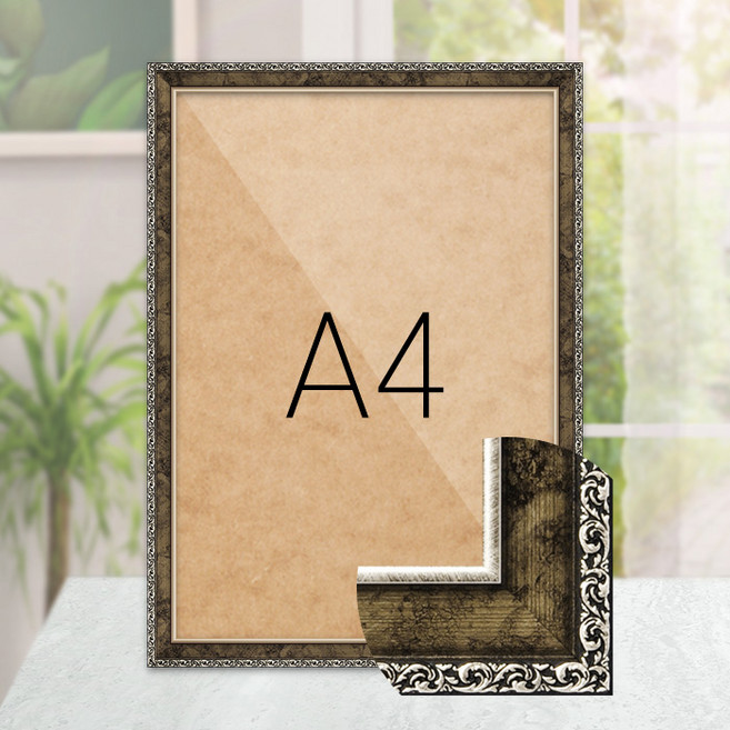 A4 사진 상장 포스터 인테리어 프레임 벽걸이 액자, 슬림 앤틱 실버, 1개
