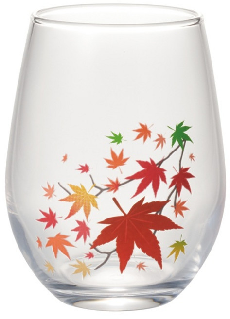 日本四季之美 玻璃杯組 四季圖案感溫變色, 冷感紅葉-秋, 1個
