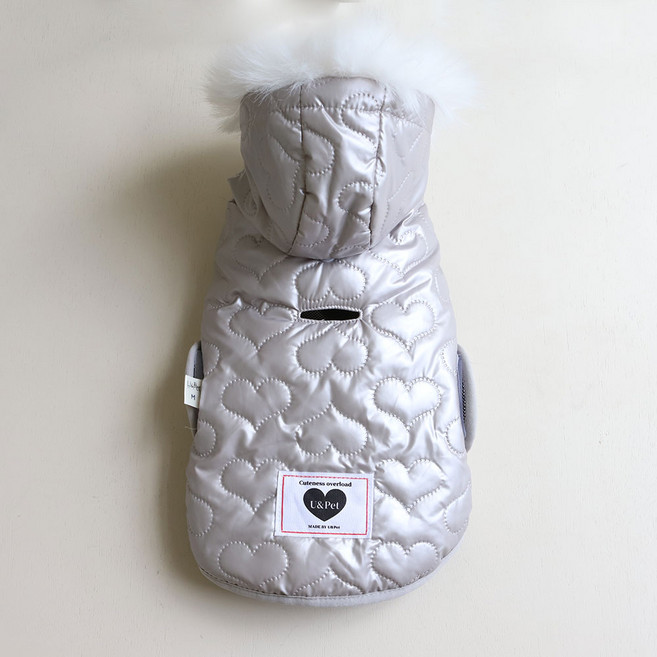 유앤펫 강아지 글리터 하트 누빔 패딩, 1개, 실버