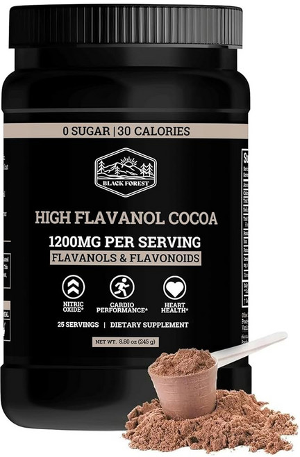 Black Forest 코코아 파우더 가루 블랙 포레스트 하이 플라바놀 1200mg 및 플라보노이드 보충제 코코아보다 10배 더 많은 에피카테킨 심장 건강 질산염 에너지를 위한, Black Forest 코코아 파우더 가루 블랙 포레스, 1개, 200g