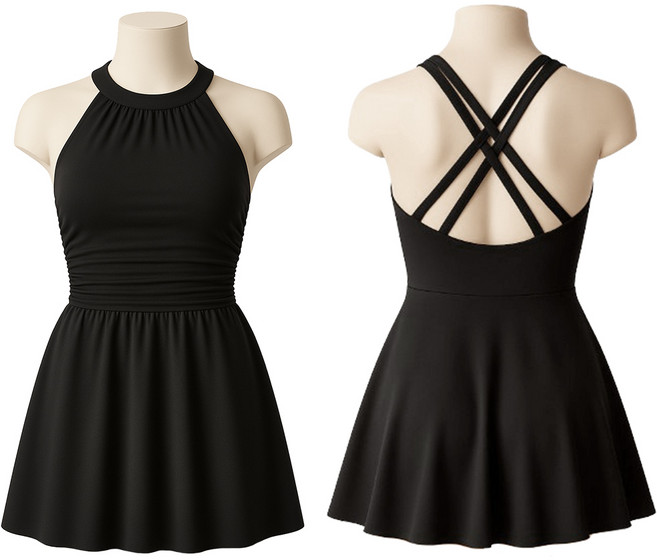 바닐라마카롱 백크로스 홀터넥 원피스 수영복 여성 빅사이즈 원피스형 모노키니 속바지 일체형 여름 휴양지 수영장 바다 해변, 1개, R98769B(블랙