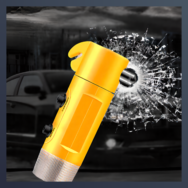 키시크 차량용 비상탈출 망치 유리파쇄, 1개, 머스타드 옐로