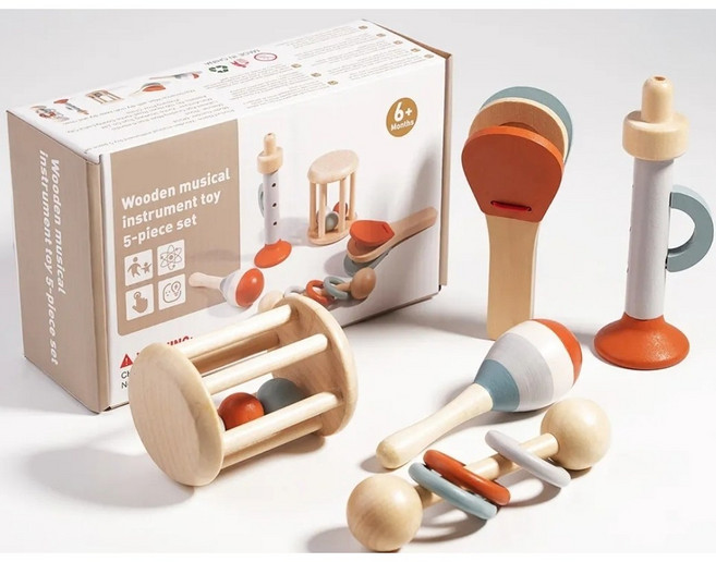 원목 아기 악기 장난감 놀이세트 5종 / 3세이상 유아 딸랑이 리듬악기 음악놀이 마라카스, 1개