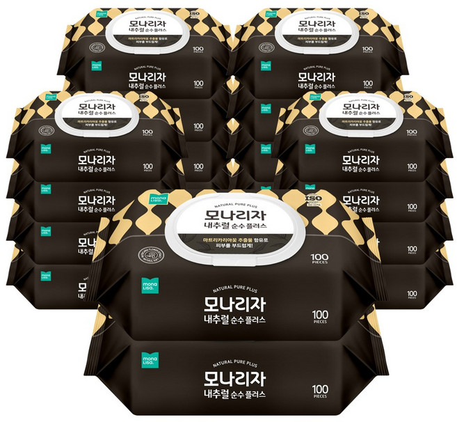 모나리자 내추럴 플러스 물티슈 캡형, 1g, 100매입, 20개