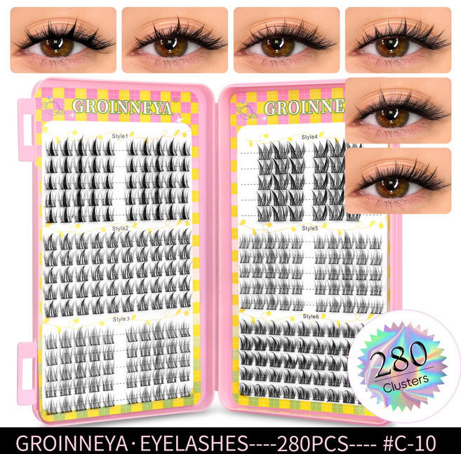마스카라 GROINNEYA 속눈썹 클러스터 320개 천연 연장 볼륨 혼합 트레이, [16] C10