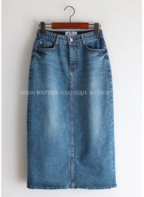 DREAM COLOR 韓國女裝 經典高腰H型開衩牛仔裙