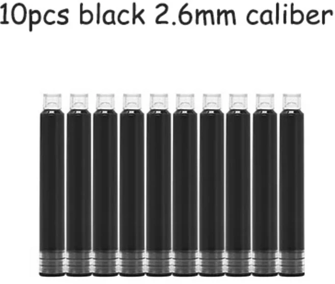 만년필용 10개/팩 2.6mm 구경 잉크 카트리지 블랙/다크 블루/레드/지워지는 블루 일회용 카트리지 잉크 용, 04 black