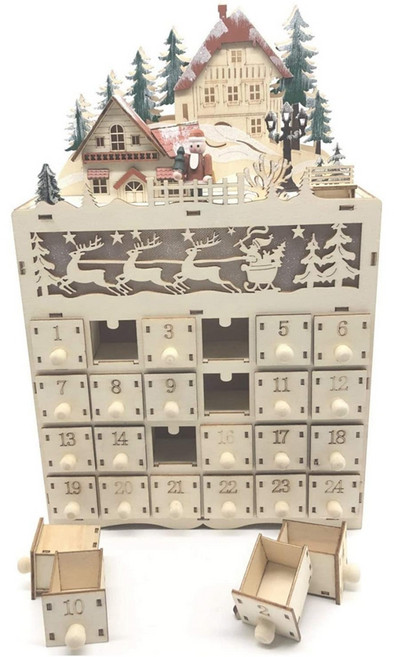 크리스마스에 나무 크리스마스 출현 캘린더 카운트 다운 LED 휴일 장식 24 LED 빛으로 서랍, 로그 색상, 1개