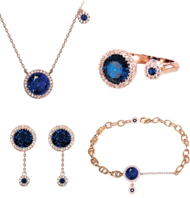 [혜성주얼리] 루시엘 딥블루 사파이어 반지 팔찌 목걸이 귀걸이 4종