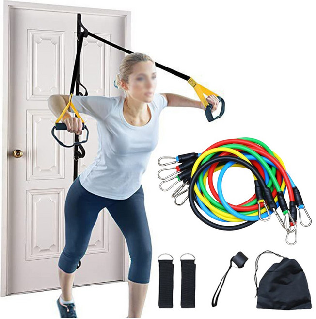 풀세트 도어앵커 라텍스 튜빙 밴드 세트 문틈 운동 근력 코어 탄력 저항 두께별 단계별 요가 스트레칭 문틀 필라테스 코어, 1개