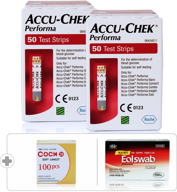 로슈 아큐첵 퍼포마 혈당측정지 100매+침 100개+솜 100매, 1개, 1세트