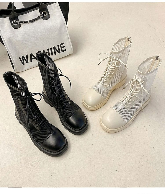 메쉬 앵클부츠 여성 여름 워커 얇은 통굽 샌들 통기 펀칭 부츠 3cm