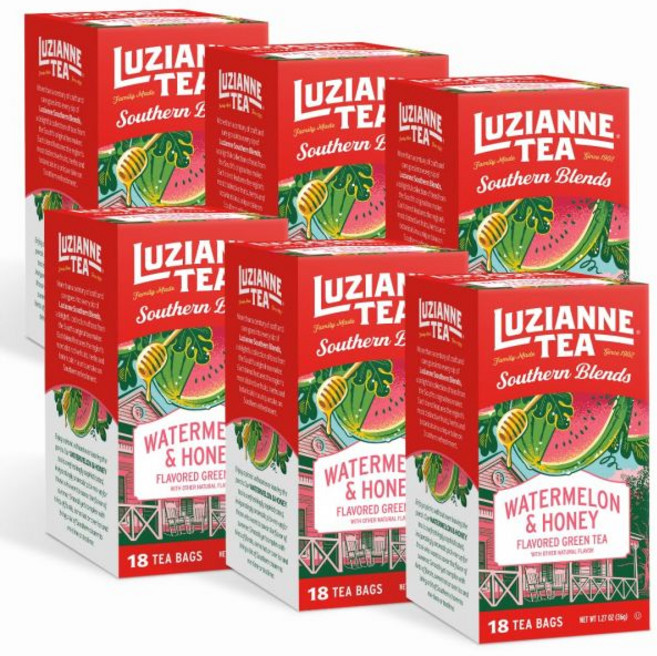 홍차 Luzianne 루지안 남부 블렌드 허니드 피치 향 티 티백 18개입 1팩, 수박 & 꿀, 18개 (6팩)