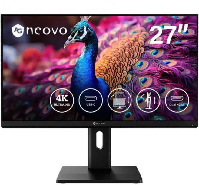 AG Neovo EM2751 27인치 4K 모니터 USB-C (65W Power Delivery 지원) 3840 x 2160 UHD IPS 패널 100% sRGB 높이, 27''