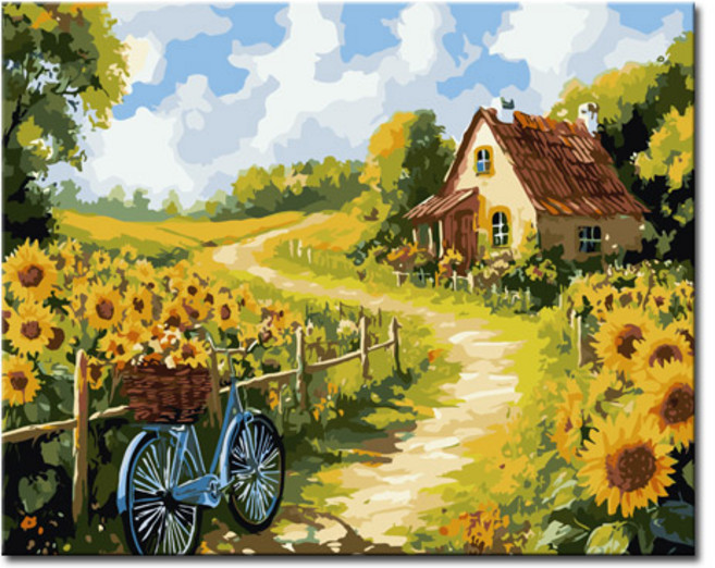DIY캔버스페인팅 명화그리기 액자 그림 세트 유화 - 풍경 40x50, L162_추억의 해바라기밭, 1개