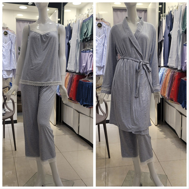 [쇼핑점] 비비안 부드러운 터치감 편안한 모달 멜란지 스판 여성 홈웨어 로브가운 세트 EZ1877T EZ1877P GW1877W