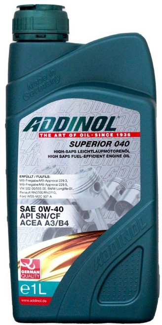 ADDINOL SUPERIOR 0W40 德國原裝進口 省油型油 適合油電車, 1個