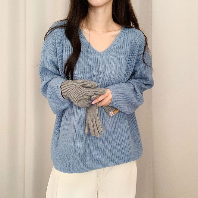 원리드 브이넥 오버핏 하찌 니트 4color