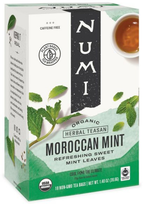 Numi 누미 유기농 모로코 민트 티 18티백(3팩) 상쾌한 나나 카페인 프리 허브 (포장은 다를 수 있습니다) 미국 티백, Morrocan Mint